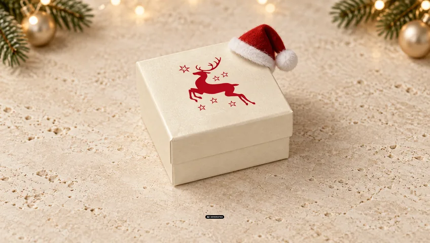 LESER jewellery box 0230 PLAIN in cream with the DEER Christmas design in red and a small Santa hat on the corner of the lid