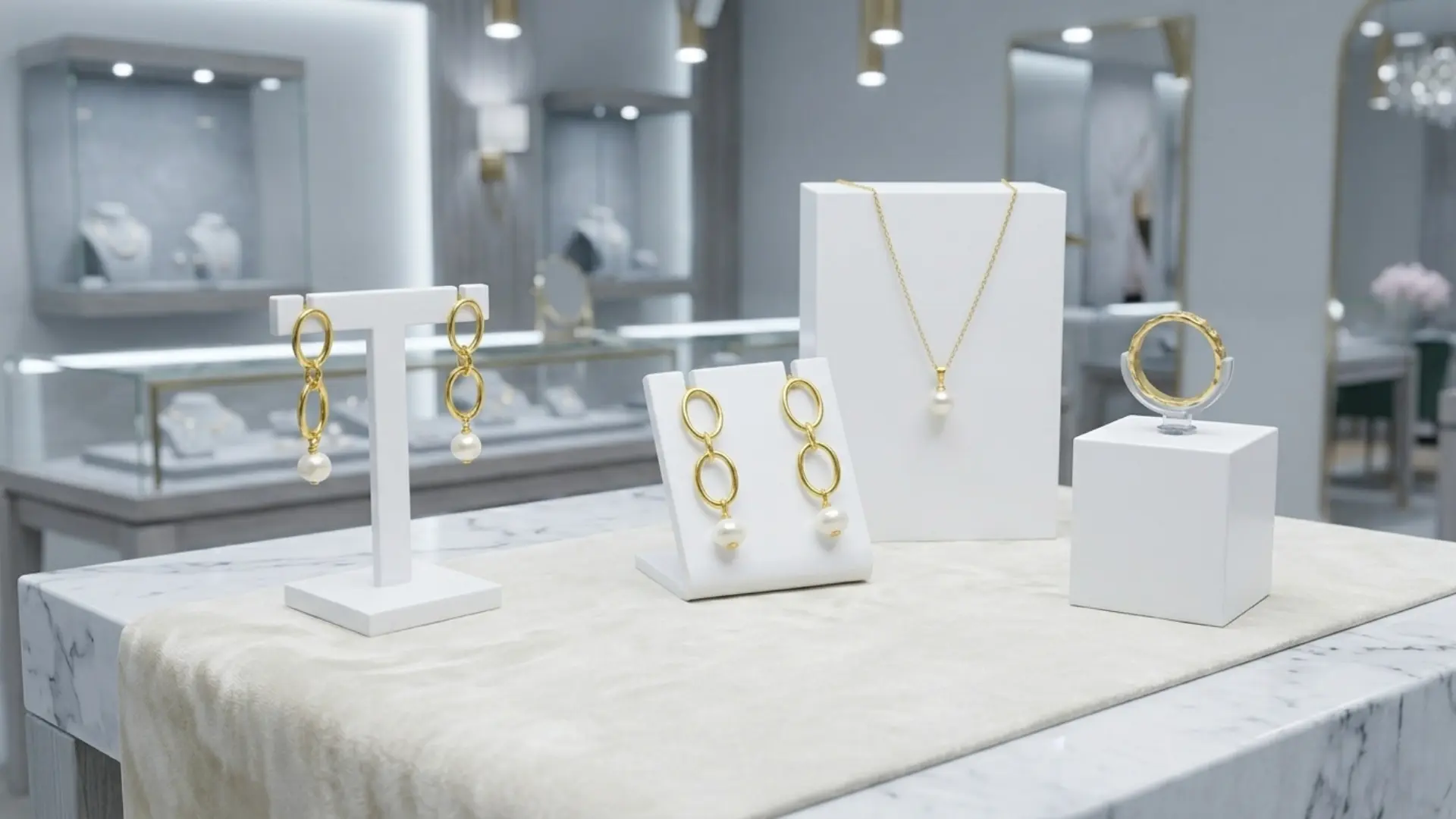 Jewellery stands in white