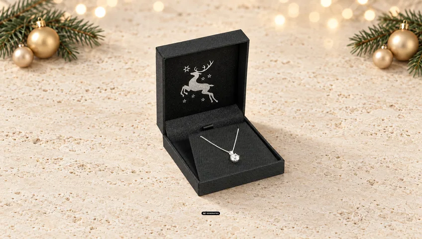 LESER jewellery case 5520 STRAIGHT in black with the DEER Christmas design in silver inside the lid